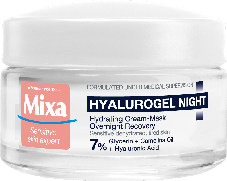 Mixa Nočný krém pre citlivú pleť so sklonom k vysušeniu Hyalurogel (Hydrating Cream-Mask Overnight Recovery) 50 ml