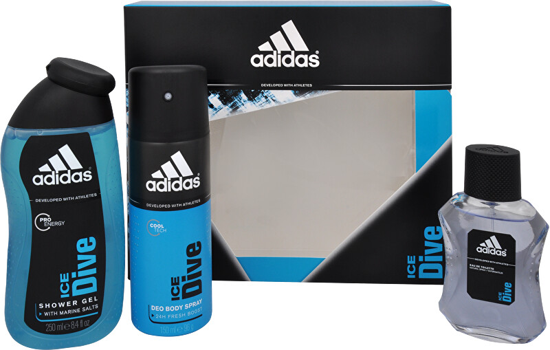 Adidas Ice Dive - toaletní voda s rozprašovačem 50 ml   sprchový gel 250 ml   deodorant ve spreji 150 ml - SLEVA - pomačkaná krabice