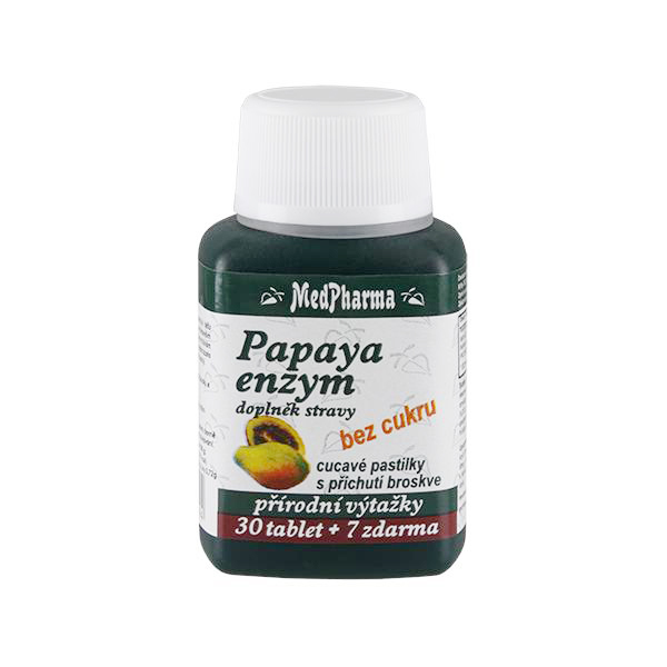 MedPharma Papaya enzým - cmúľanie pastilky bez cukru s príchuťou broskyne 30 tbl.   7 tbl. ZD ARMA