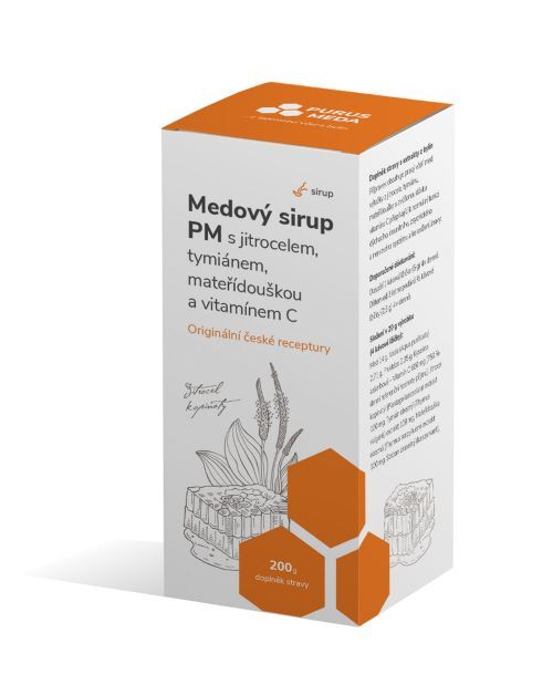 Purus Meda Medový sirup PM s skorocelom, tymiánom, materinou dúškou a vitamínom C 200 g