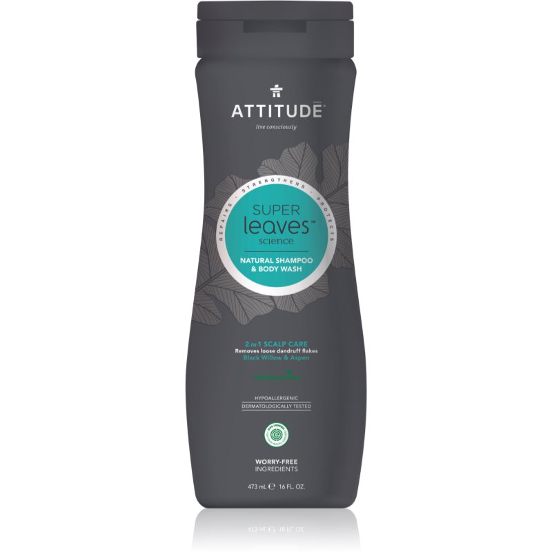 Attitude Super Leaves Scalp Care Black Willow  Aspen sprchový gél a šampón 2 v 1 pre mužov 473 ml