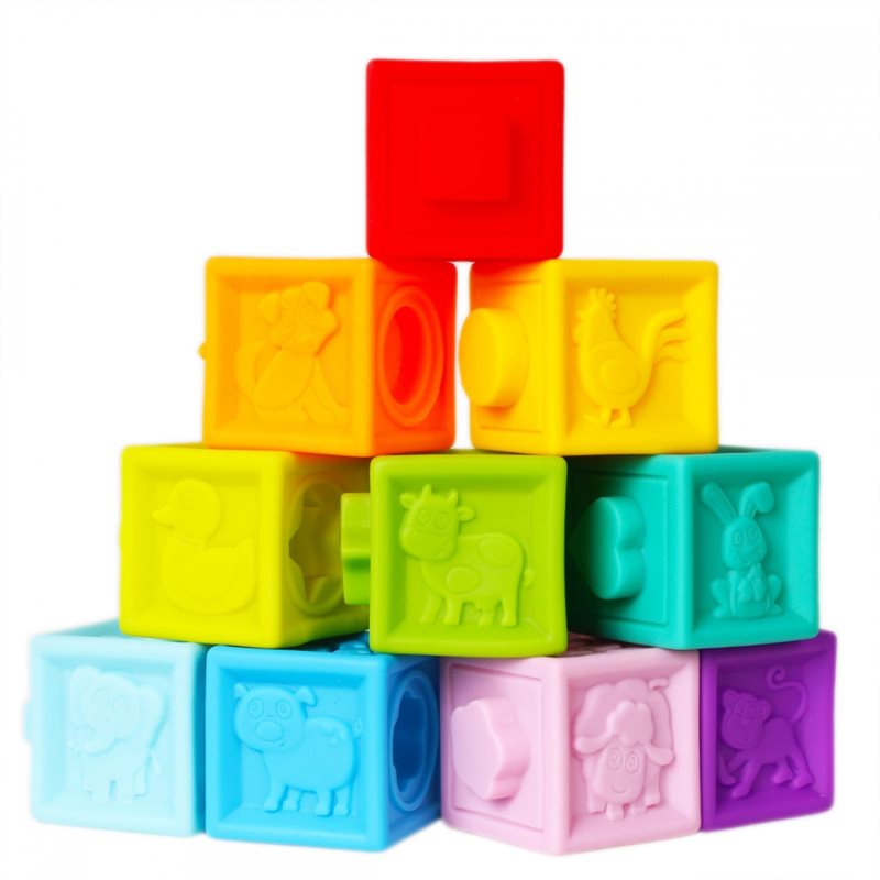 Bam-Bam Rubber Blocks mäkké senzorické hracie kocky 6m Animals 10 ks