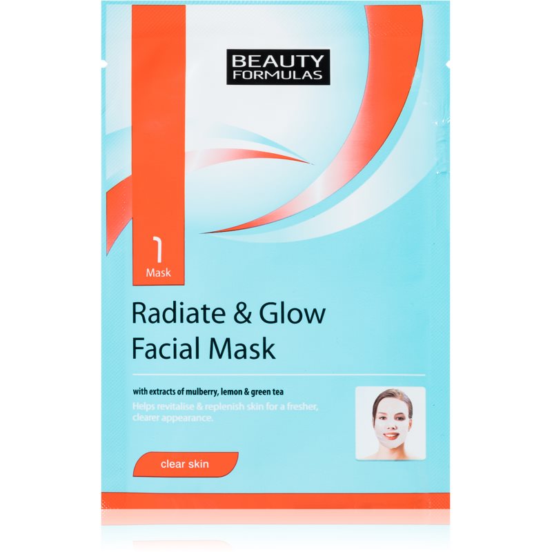 Beauty Formulas Clear Skin Radiate  Glow rozjasňujúca pleťová maska na regeneráciu pokožky 1 ks