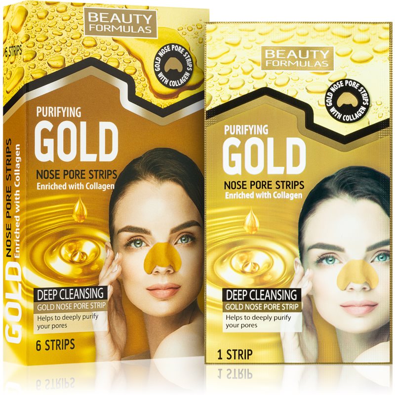 Beauty Formulas Gold čistiaca náplasť na zanesené póry na nose s kolagénom 6 ks