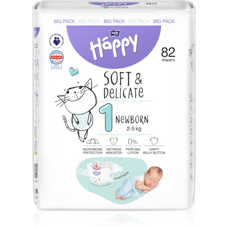 BELLA Baby Happy SoftDelicate Size 1 Newborn jednorazové plienky 2-5 kg 82 ks