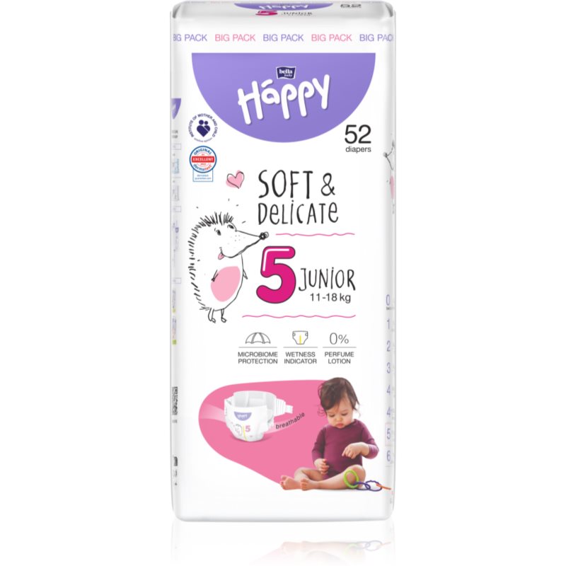 BELLA Baby Happy SoftDelicate Size 5 Junior jednorazové plienky 11-18 kg 52 ks
