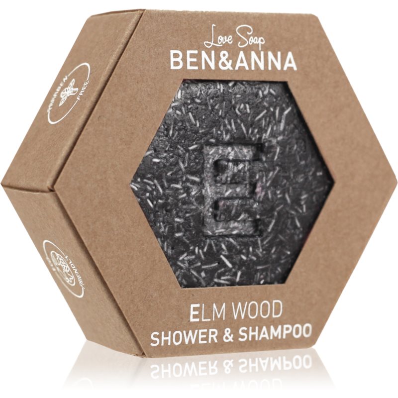 BENANNA Love Soap Shower  Shampoo tuhý šampón a sprchový gél 2 v 1 Elm Wood 60 g