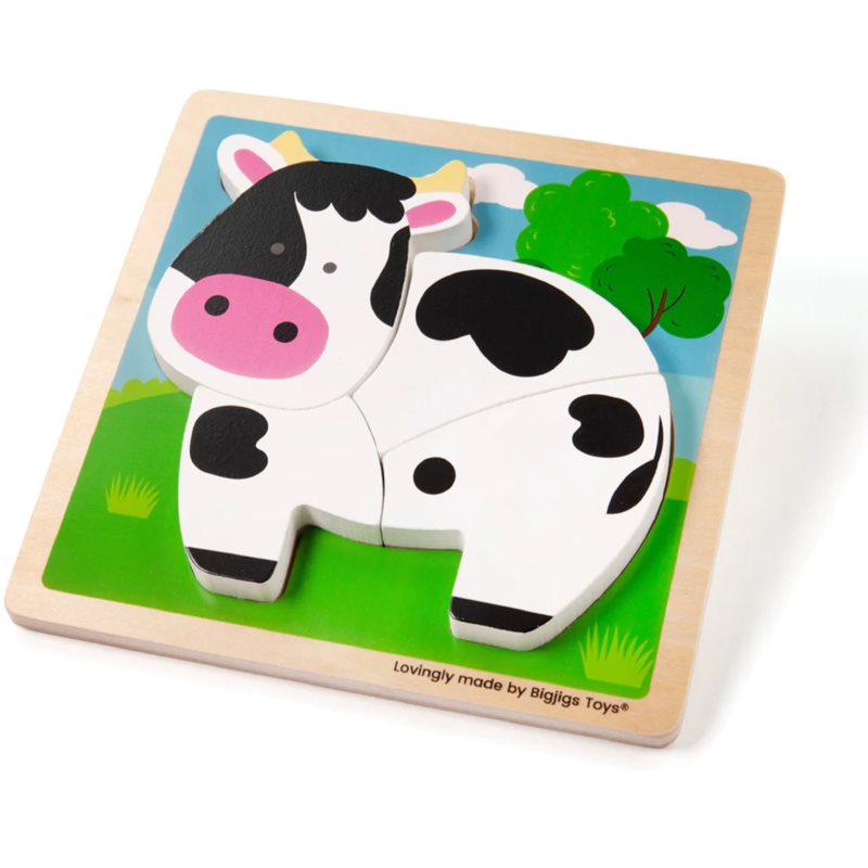 Bigjigs Toys Chunky Lift-Out Puzzle Cow aktivity vkladačka z dreva 12 m 1 ks