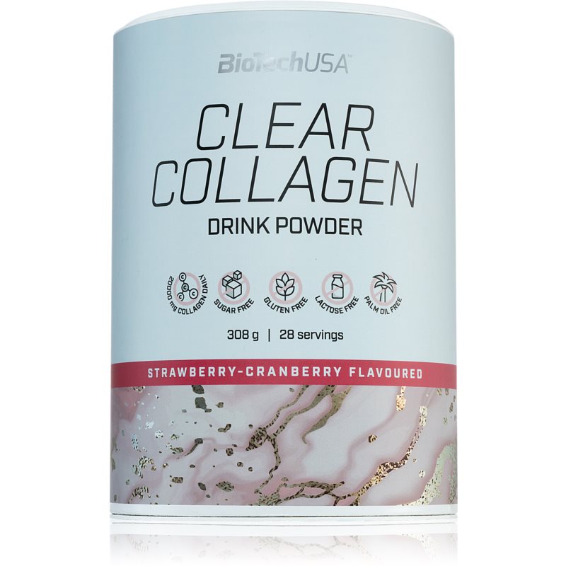 BioTechUSA Clear Collagen prášok na prípravu nápoja s kolagénom príchuť Strawberry  Cranberry 308 g