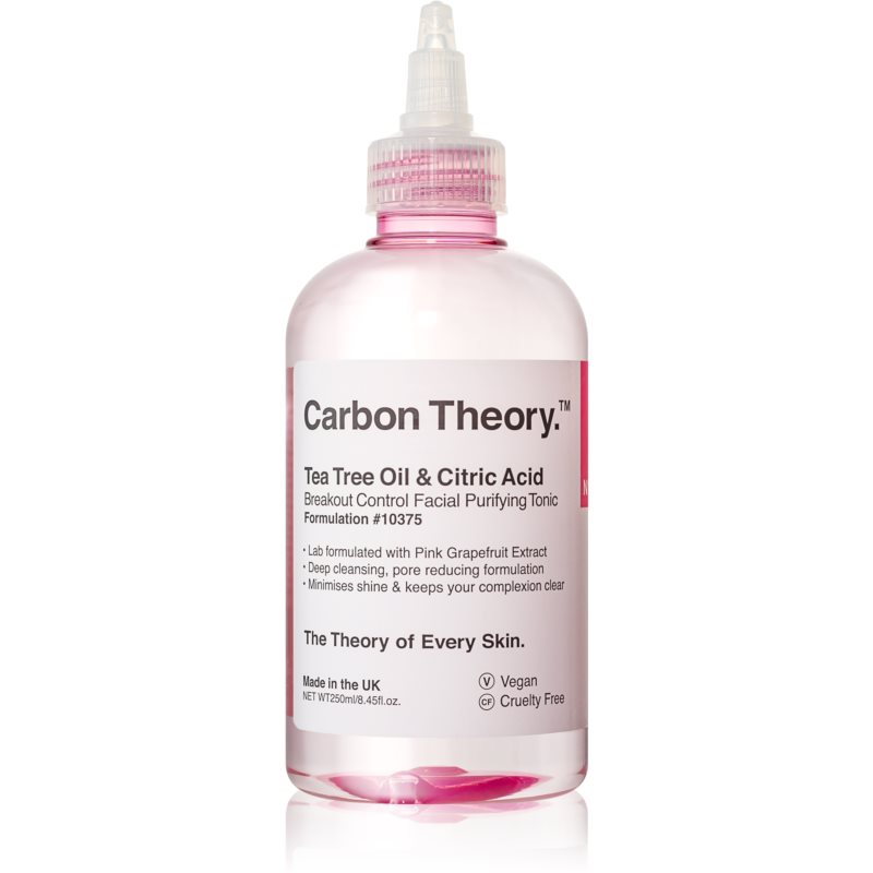 Carbon Theory Tea Tree Oil  Citric Acid hĺbkovo čistiace tonikum pre problematickú pleť, akné 250 ml