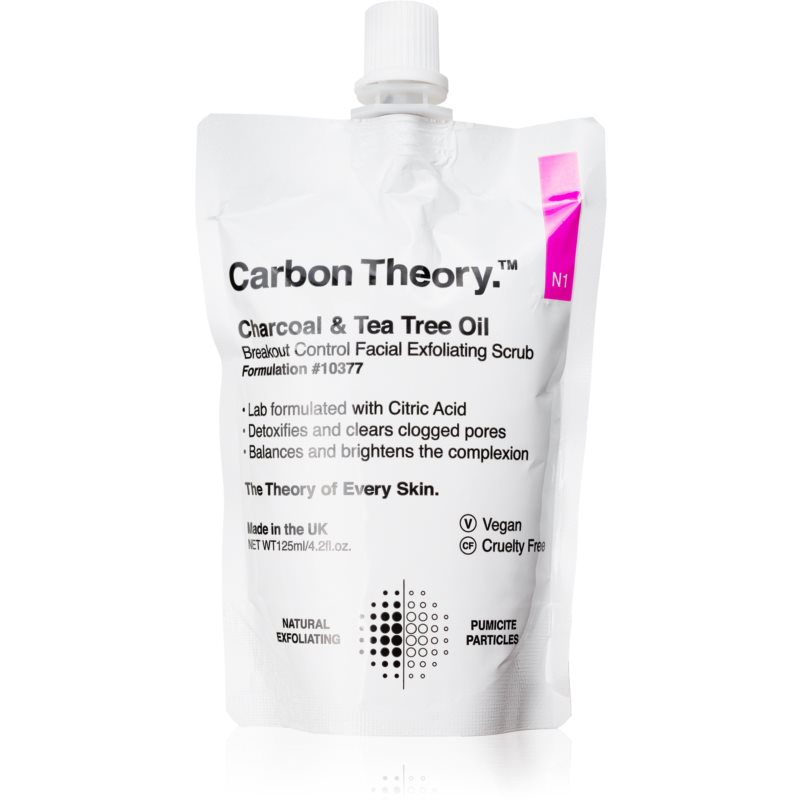 Carbon Theory Charcoal  Tea Tree Oil čistiaci pleťový peeling pre problematickú pleť, akné 125 ml