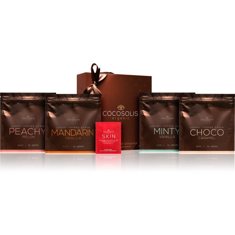 COCOSOLIS Luxury Coffee Scrub Box sada(pre jemnú a hladkú pokožku)
