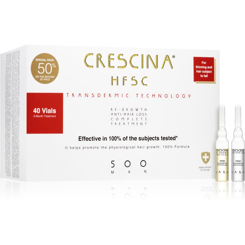Crescina Transdermic 500 Re-Growth and Anti-Hair Loss starostlivosť pre podporu rastu a proti vypadávaniu vlasov pre mužov 40x3,5 ml