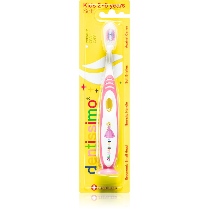 Dentissimo Toothbrushes Kids zubná kefka pre deti s prísavkou soft odtieň Pink 1 ks