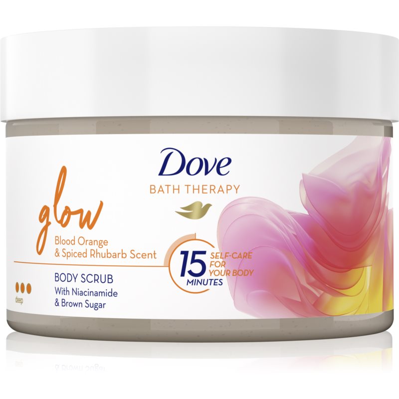 Dove Bath Therapy Glow intenzívny telový peeling Blood Orange  Rhubarb 295 ml