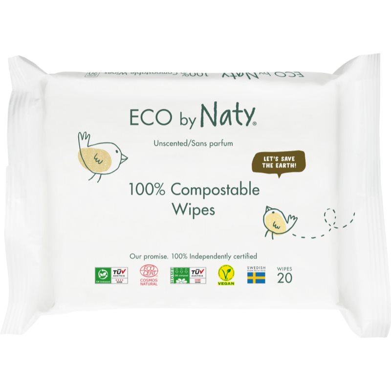 ECO by Naty Unscented 100  percent Compostable Wipes vlhčené obrúsky pre deti 20 ks