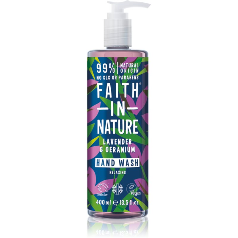 Faith In Nature Lavender  Geranium prírodné tekuté mydlo na ruky s vôňou levandule 400 ml