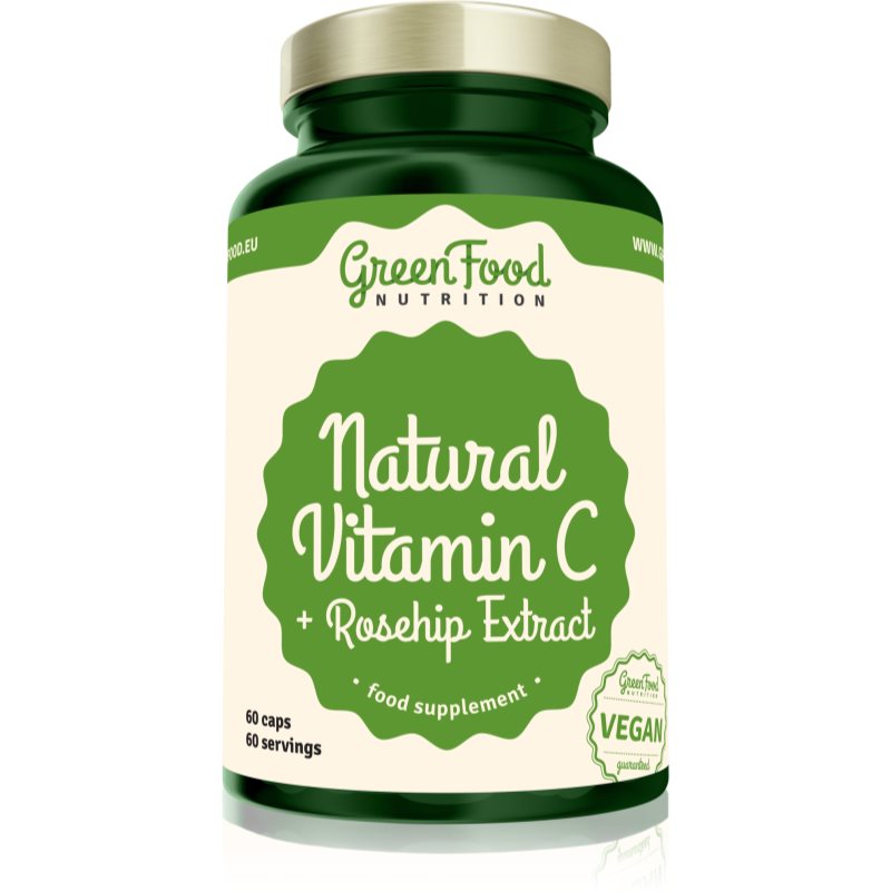 GreenFood Nutrition Natural Vitamin C  Rosehip Extract kapsuly na podporu imunitného systému, pre krásnu pleť a nechty 60 cps