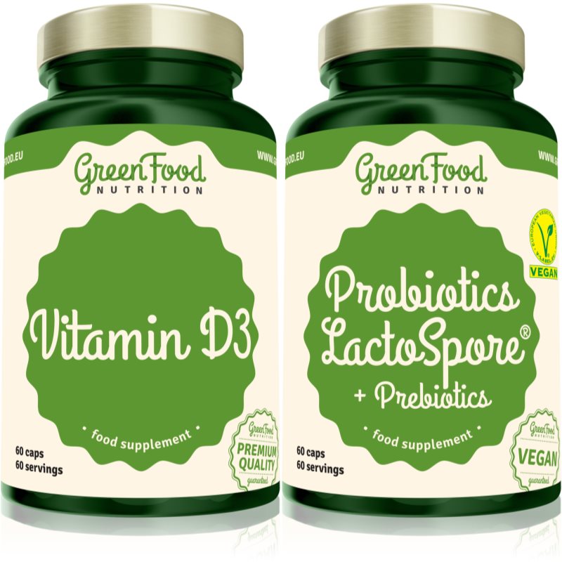 GreenFood Nutrition Probiotics Lactospore® with Prebiotics  Vitamin D3 sada (na podporu trávenia)
