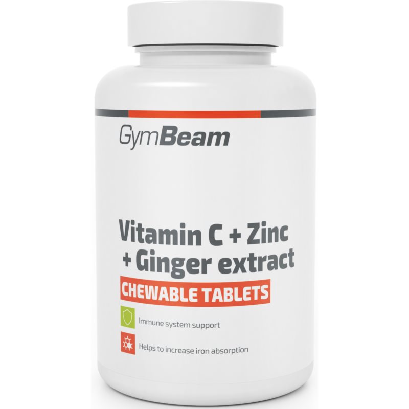 GymBeam Vitamin C  Zinc  Ginger Extract žuvacie tablety na podporu imunitného systému, pre krásne vlasy, nechty, pleť a normálny stav zubov 90 tbl