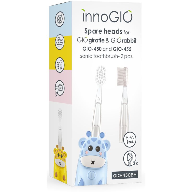 innoGIO GIOGiraffe  GIORabbit Spare Heads Transparent náhradné hlavice na zubnú kefku pre deti GIOGiraffe  GIORabbit Sonic Toothbrush 2 ks