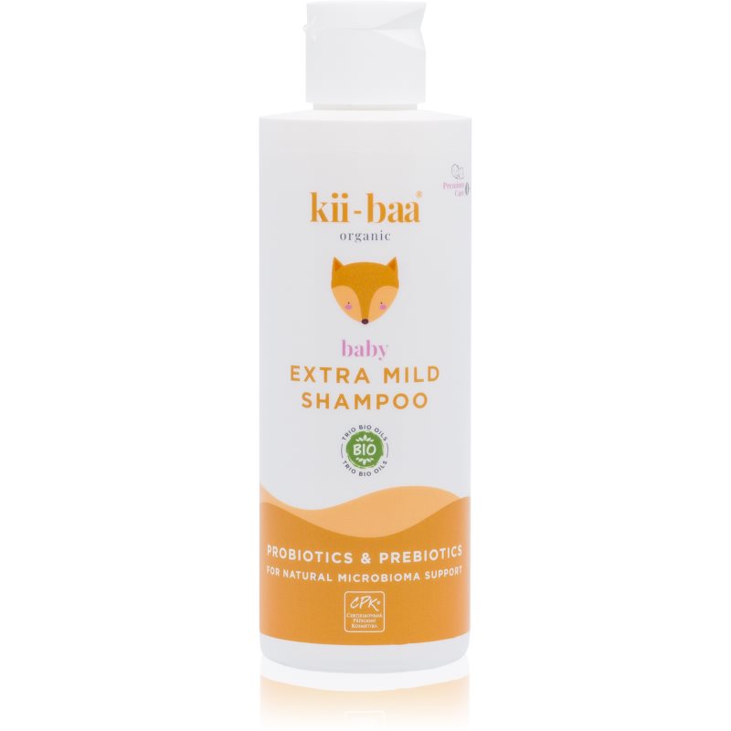 kii-baa® organic Baby Extra Mild Shampoo jemný šampón s probiotikami a prebiotikami pre deti od narodenia 200 ml