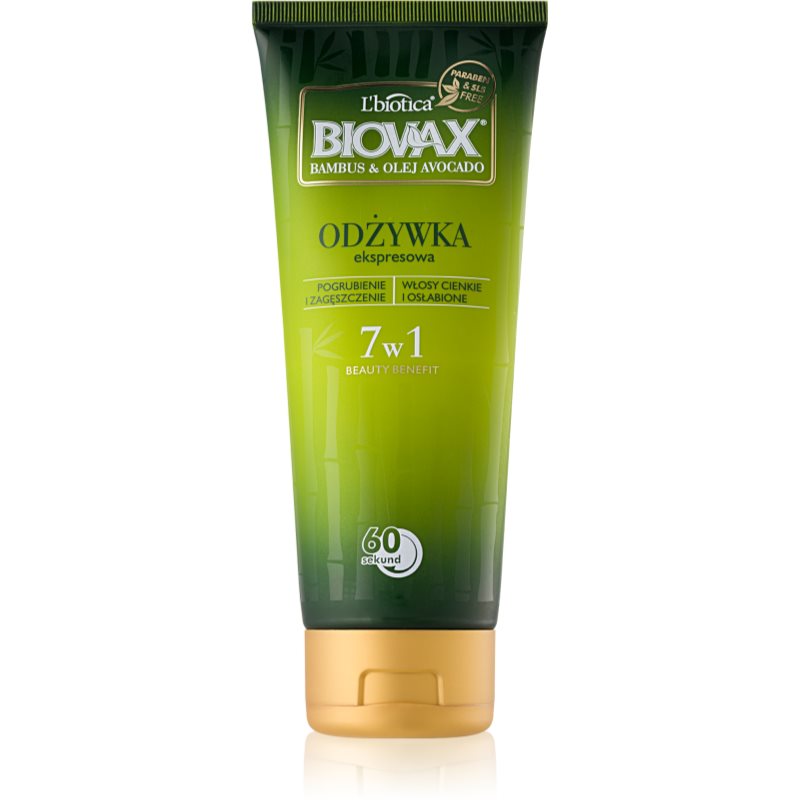 L’biotica Biovax Bamboo  Avocado Oil expresný regeneračný kondicionér pre poškodené vlasy 200 ml