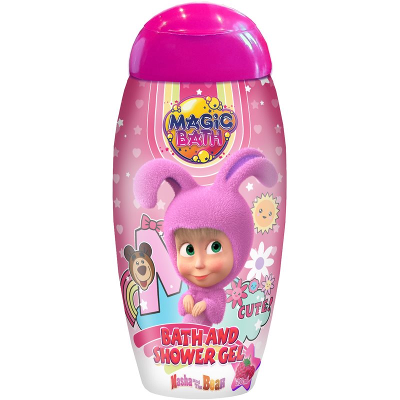 Masha  The Bear Magic Bath Bath  Shower Gel sprchový a kúpeľový gél pre deti Raspberry 200 ml