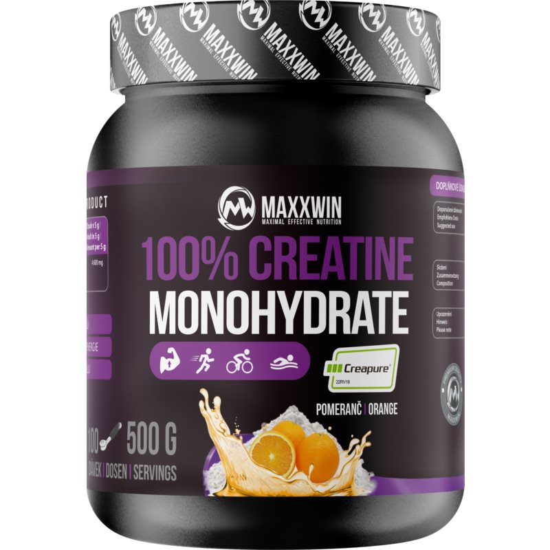 Maxxwin 100 percent Creatine Monohydrate Creapure podpora rastu svalov príchuť Orange 500 g