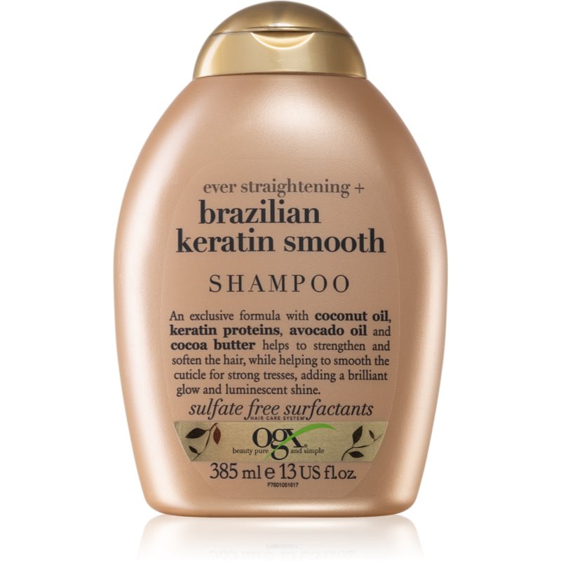 OGX Brazilian Keratin Smooth uhladzujúci šampón na lesk a hebkosť vlasov 385 ml