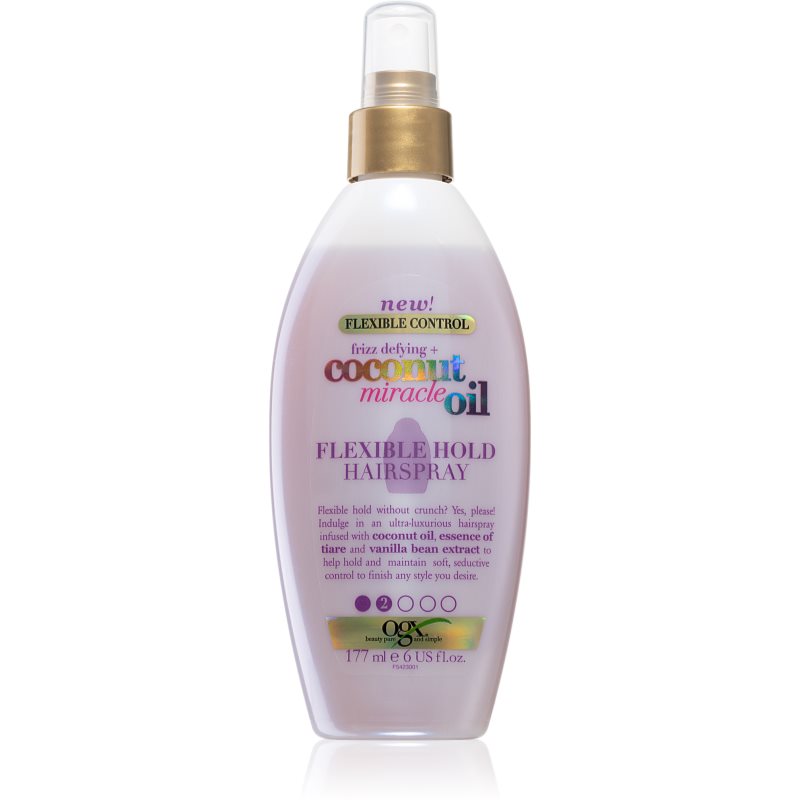 OGX Coconut Miracle Oil lak na vlasy s ľahkou fixáciou bez aerosolu 177 ml