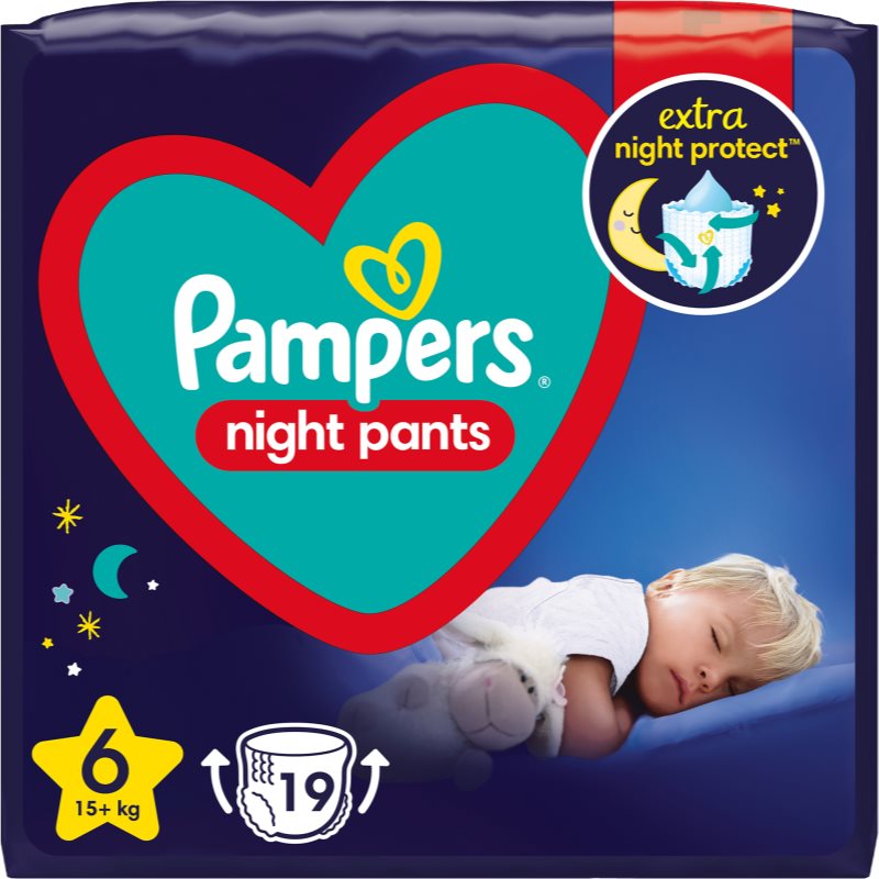 Pampers Night Pants Size 6 jednorazové plienkové nohavičky na noc 15 kg 19 ks
