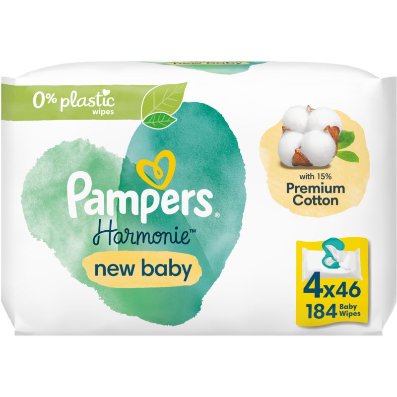 Pampers Harmonie New Baby vlhčené čistiace obrúsky pre deti 4x46 ks