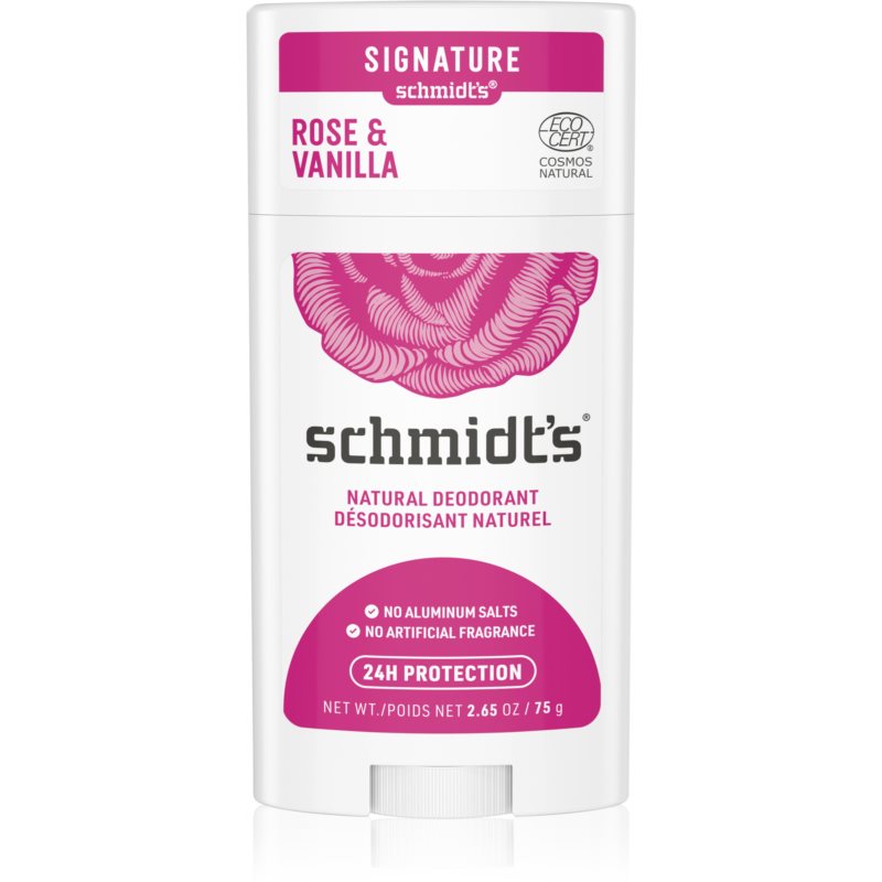 Schmidts Rose  Vanilla tuhý deodorant bez obsahu hliníkových solí 75 g