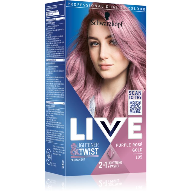 Schwarzkopf LIVE Lightener  Twist permanentná farba na vlasy na zosvetlenie vlasov odtieň 105 Purple Rosé Gold 1 ks