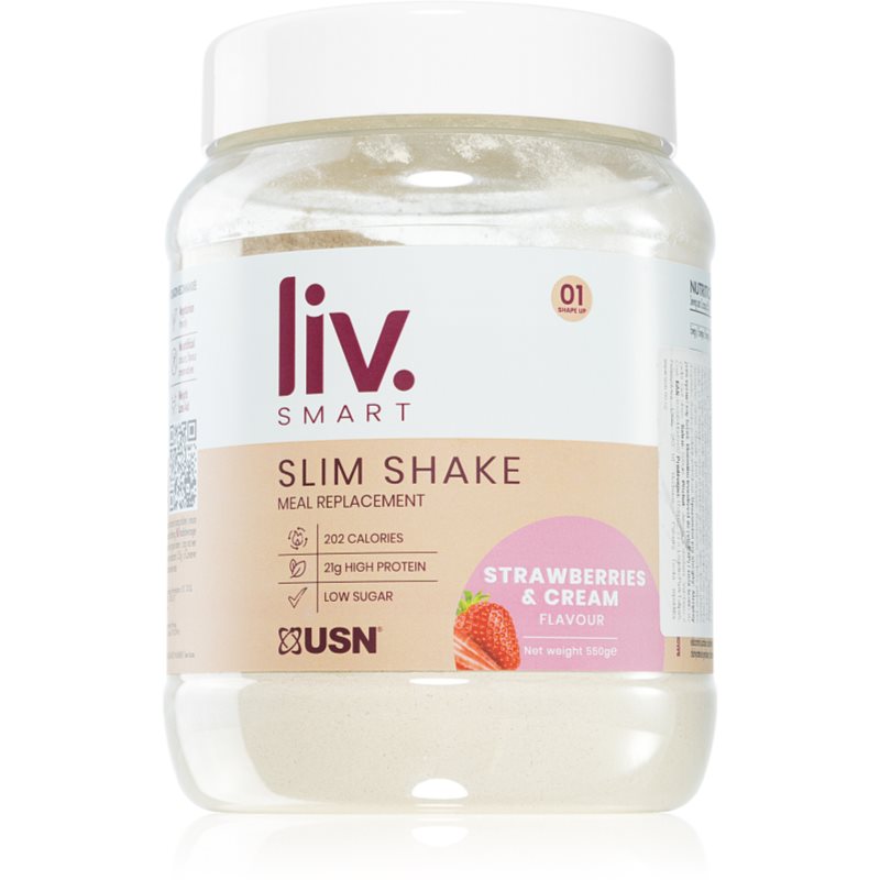 USN LivSmart Slim Shake prášok na prípravu nápoja na podporu chudnutia príchuť Strawberries Cream 550 g