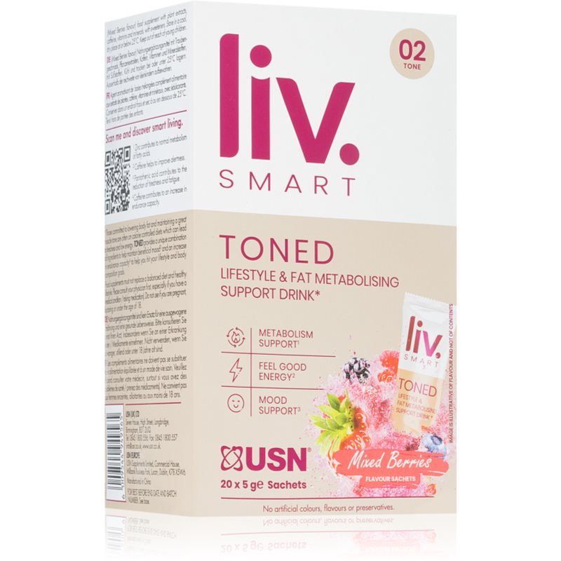 USN LivSmart Toned prášok na prípravu nápoja na podporu športového výkonu príchuť Mixed Berries 20x5 g