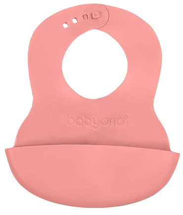 BABYONO Podbradník mäkký plastový s vreckom bez BPA pink 6m