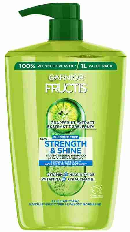 Garnier Fructis Strength  Shine posilňujúci šampón pre všetky typy vlasov bez lesku a sily, 1000 ml
