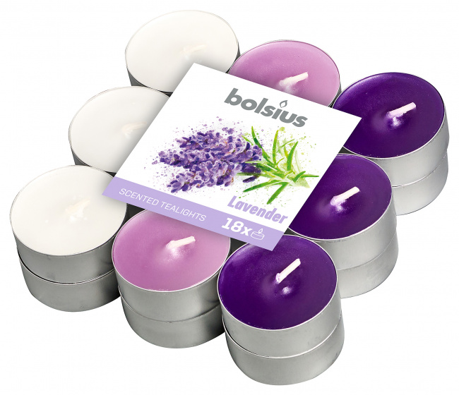 Bolsius Čajové 18ks Lavender tříbarevné, vonné svíčky