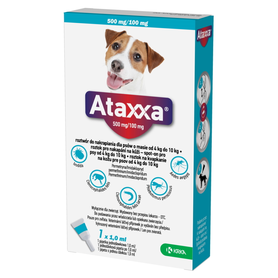 ATAXXA 500 mg100 mg roztok na kvapkanie na kožu pre psov od 4 kg do 10 kg 1 pipeta