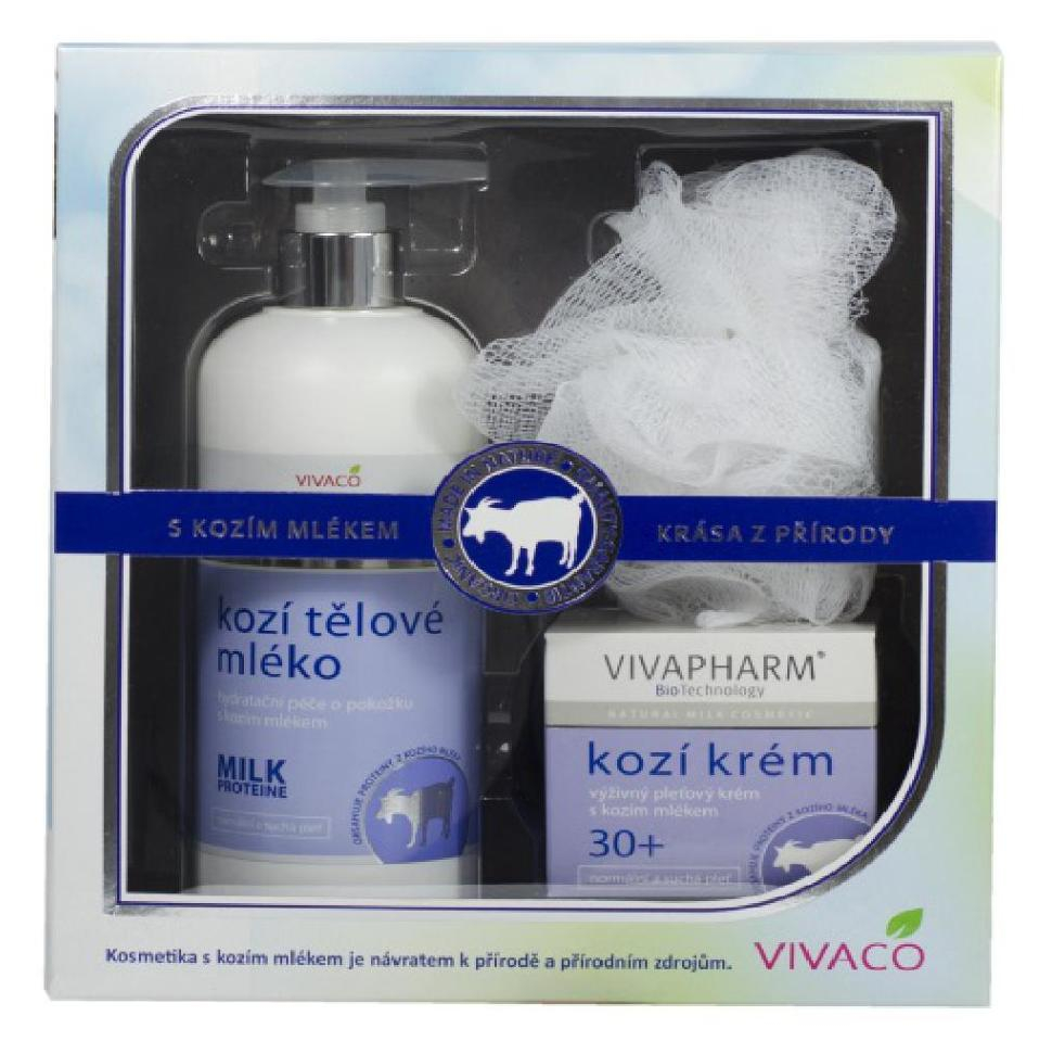 VIVACO Body Tip Kozie Telové mlieko 400 ml  krém 50 ml  umývacia hubka Darčekové balenie