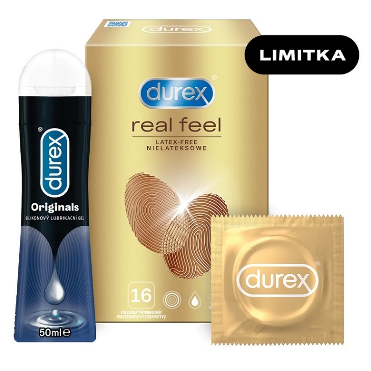 DUREX Real feel 16 kusov  Originals silicone lubrikačný gél 50 ml ZADARMO