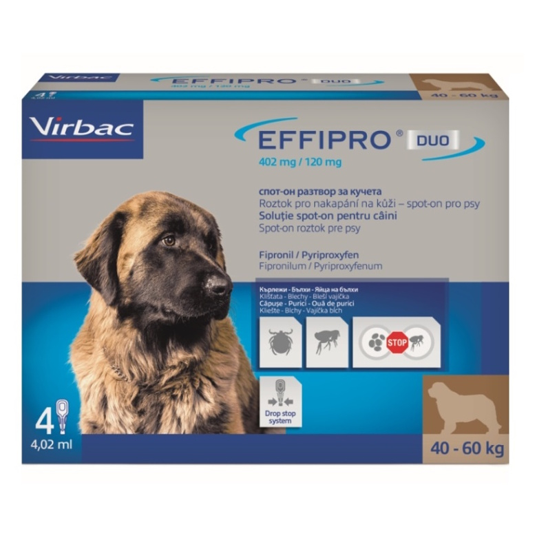 EFFIPRO DUO 402120 mg spot-on pre psov XL (40-60 kg) 4,02 ml 4 pipety
