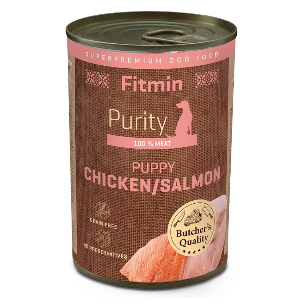 FITMIN Dog Purity tin konzerva pre šteňatá kuracie s lososom 400 g
