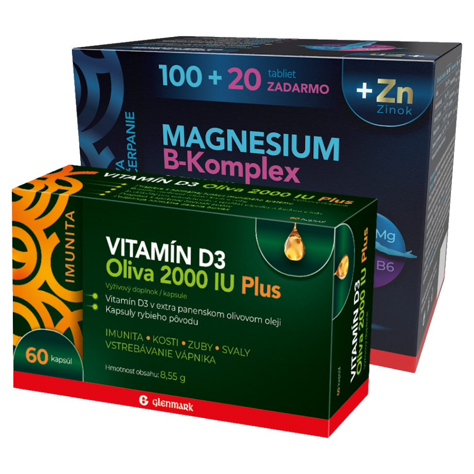 GLENMARK Magnesium B-komplex  Zinok 120 tabliet  DARČEK Vitamín D3
