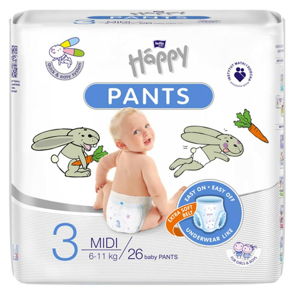 BELLA HAPPY Baby pants nohavičkové plienky Midi 6 - 11 kg 26 kusov