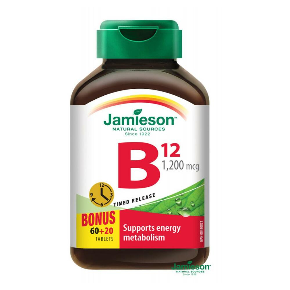 JAMIESON Vitamín B12 metylkobalamín 1200 μg s postupným uvoľňovaním 60  20 tabliet ZADARMO