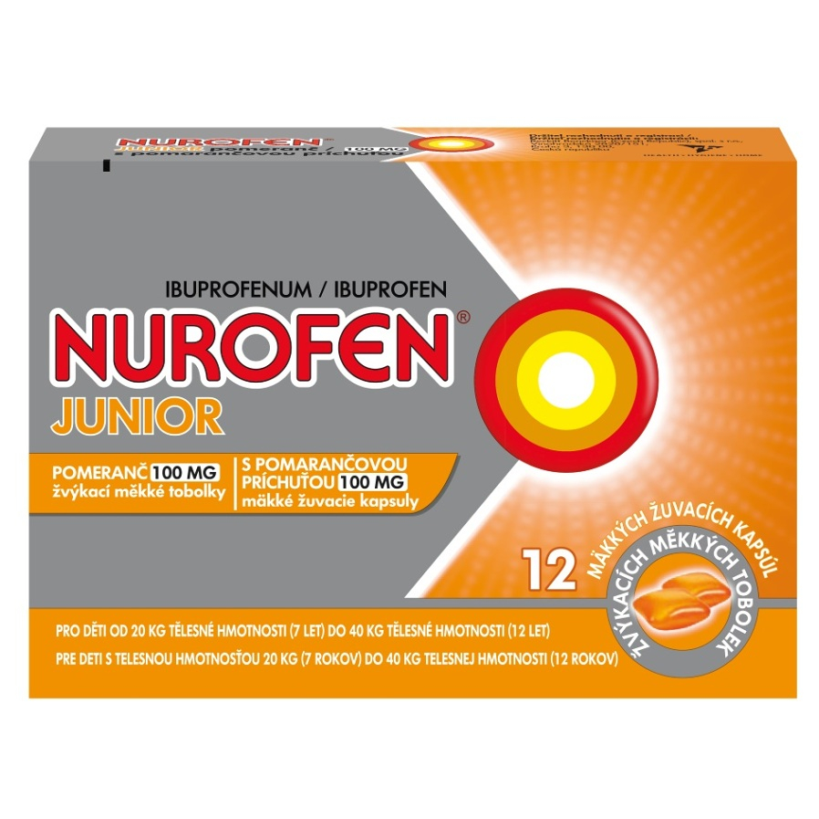 NUROFEN Junior s pomarančovou príchuťou 100 mg 12 mäkkých žuvacích kapsúl