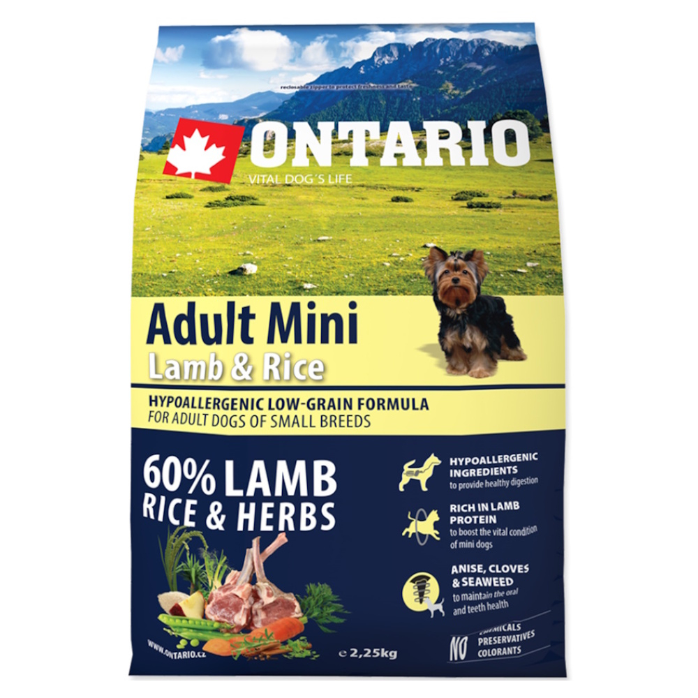 ONTARIO Adult Mini Lamb  Rice granule pre psov 1 ks, Hmotnosť balenia (g): 2,25 kg